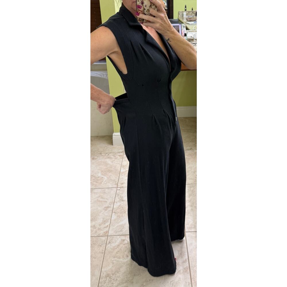 Free People Beach Black wide leg jumpsuit sleeveless V Neck button cutout XS - Picture 6 of 10